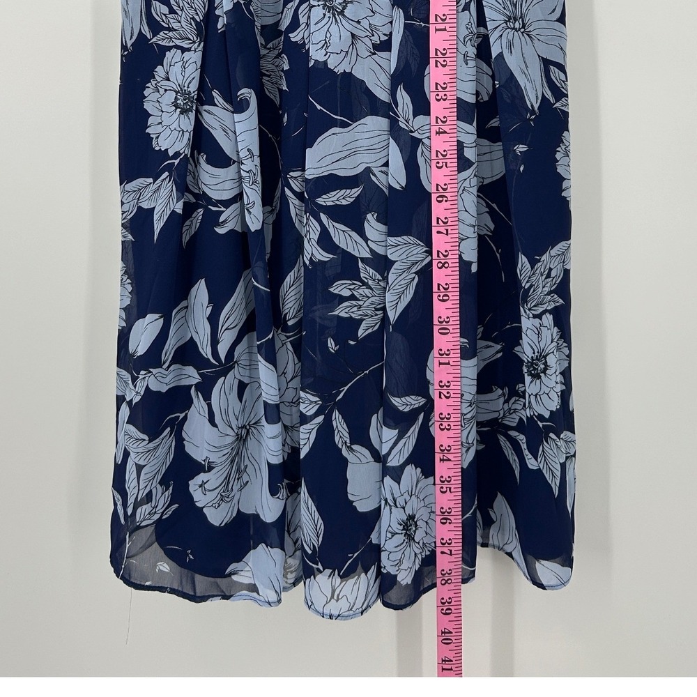 Eliza J Navy Blue Floral Halter Neck Blouson Pleated Chiffon Dress Size 8 - Picture 7 of 7